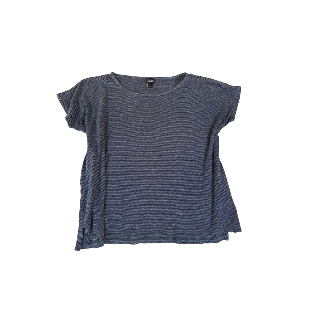 Patagonia Trail Harbor Tee Small Long Plains Berlin Blue Striped Boxy Hemp - Picture 1 of 7